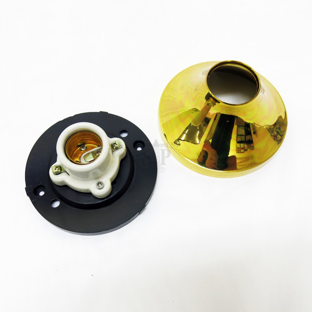 2000 E27 Batten Lamp Holder / Socket Light Bulb Holder c/w Base (Gold)