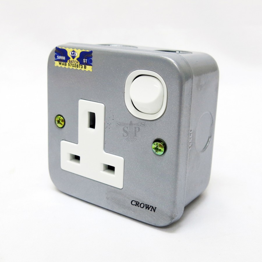 CROWN 13Amp 1 Gang Metal Clad Switch Socket [Surface Type] [SIRIM] (Grey)