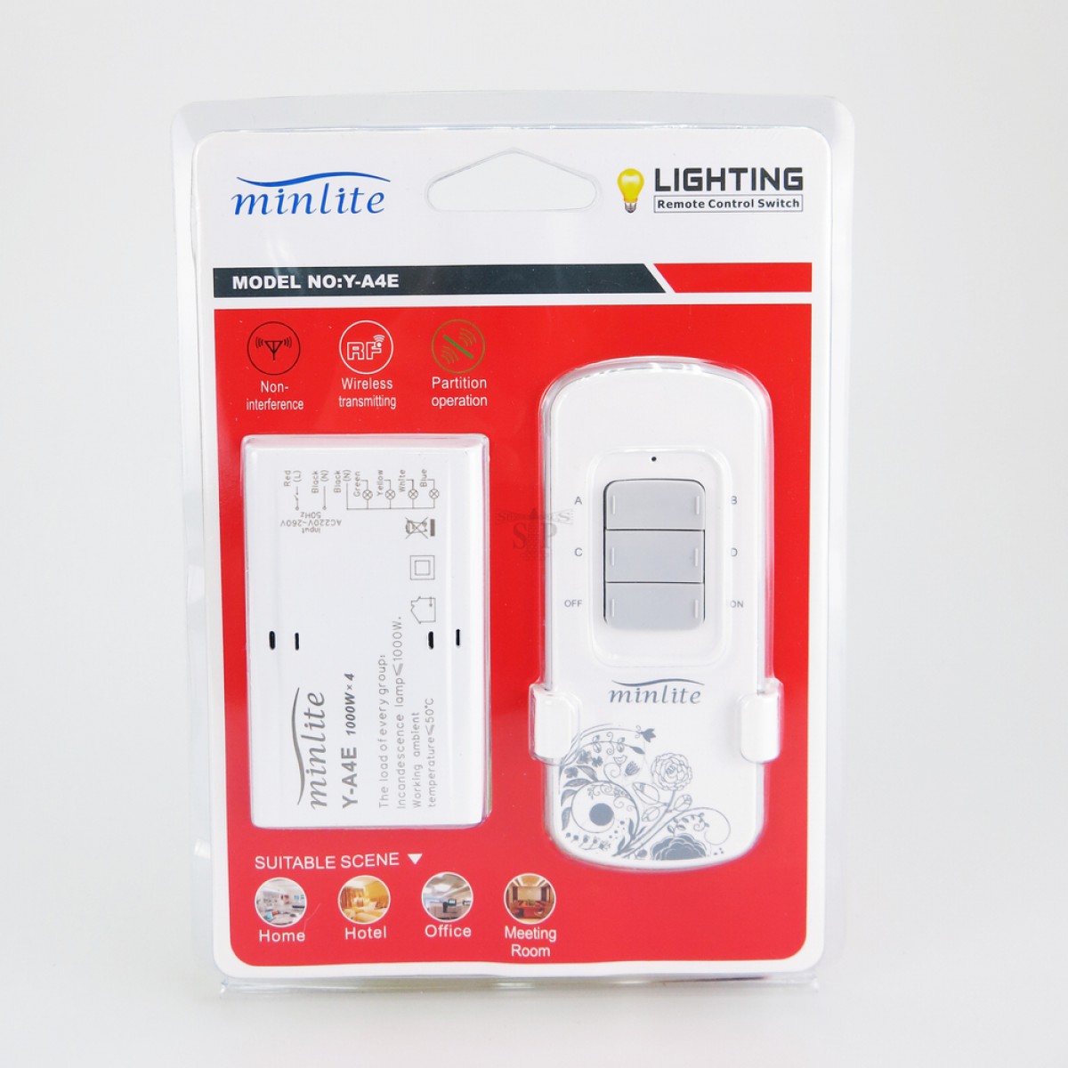 MINLITE YA4E 4 Channels Lighting Remote Control Switch (White)