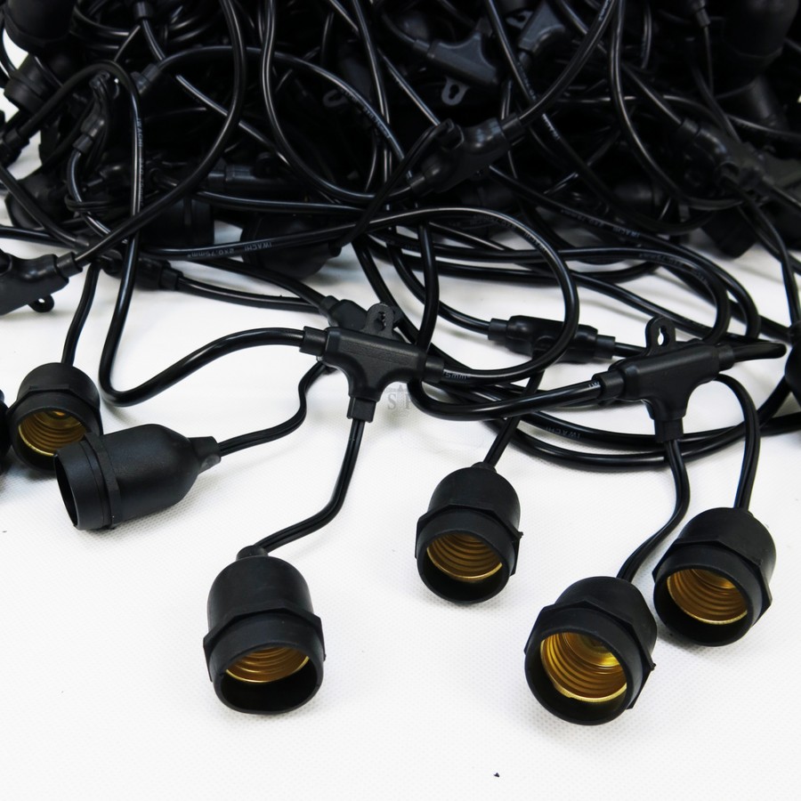 Iwachi IP65 200 x E27 Weatherproof Lamp Holder c/w 100M Wire (Black)