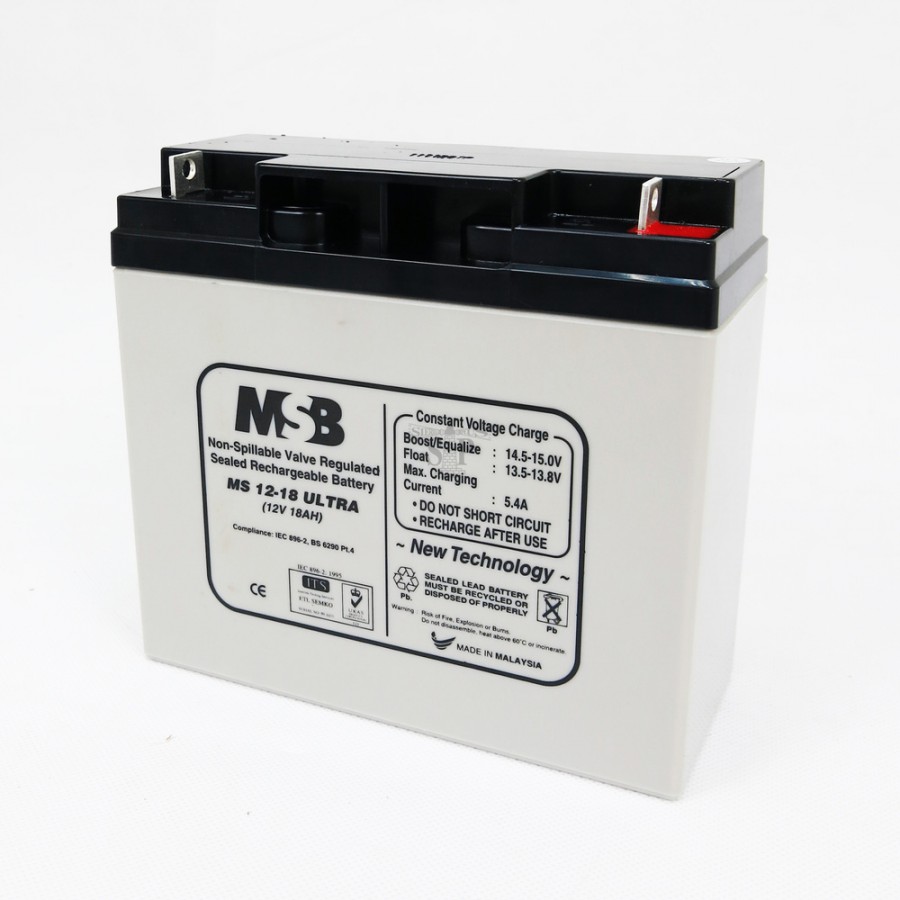 MSB MS12-18 Ultra 12V 18AH Non-Spillable Valve Regulated Sealed ...