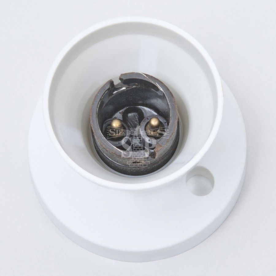 201 B22 Batten Lamp Holder / Socket Light Bulb Holder c/w Base (White)