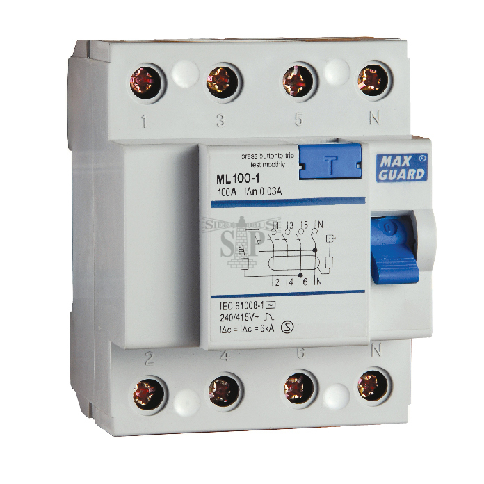 Maxguard 100A 4 Pole 100mA300mA ML1001 Type AC RCCB (White) Maxguard 100A 4 Pole 100mA300mA ML1001 Type AC RCCB (White)